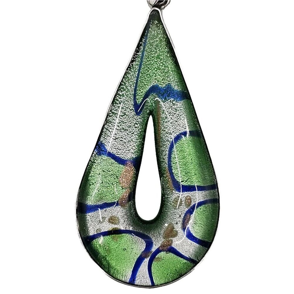 Charles Albert Dichroic Green Art Glass Fine Sterling Silver Necklace Pendant